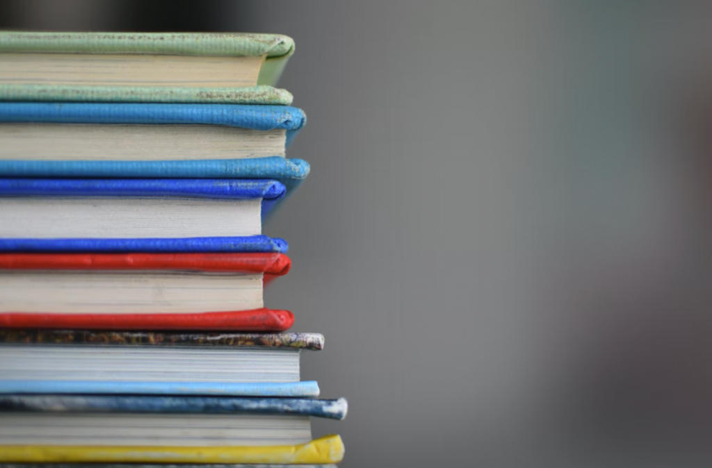 close up of stack of books